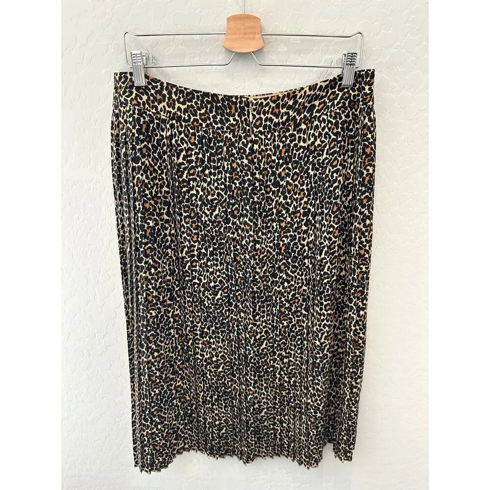 J.CREW | Leopard Print Pleated Midi Skirt Animal Print | Size 12 - Picture 4 of 6